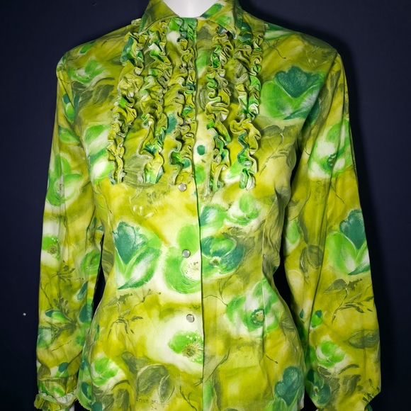 True 1970s Ruffle Front Floral Blouse – Size L - Picture 2 of 8